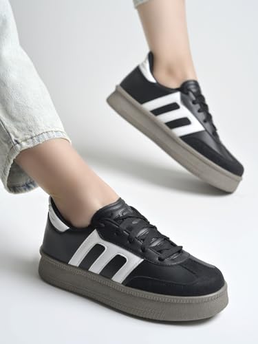 Image of Shoetopia Women's Casual Sneakers || Lace-Up Low-Top Shoes with Cushioned Sole || Trendy Daily Footwear Walking Shoes