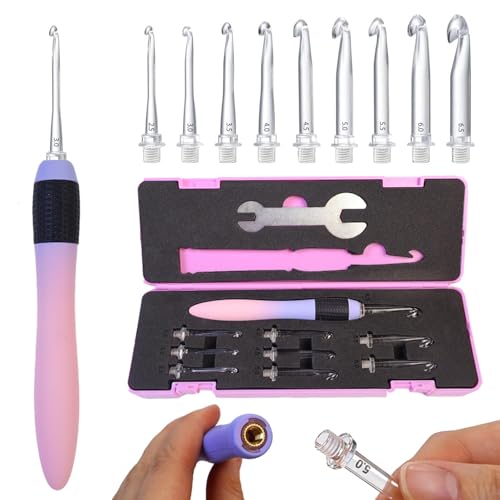 Yarniss Crochet Hooks Set 9 Sizes 2.5mm-6.5mm Interchangeable Crochet Hooks with Screw Handle Gradient Purple Ergonomic Comfort Grip Comes with Wrench & Storage Case