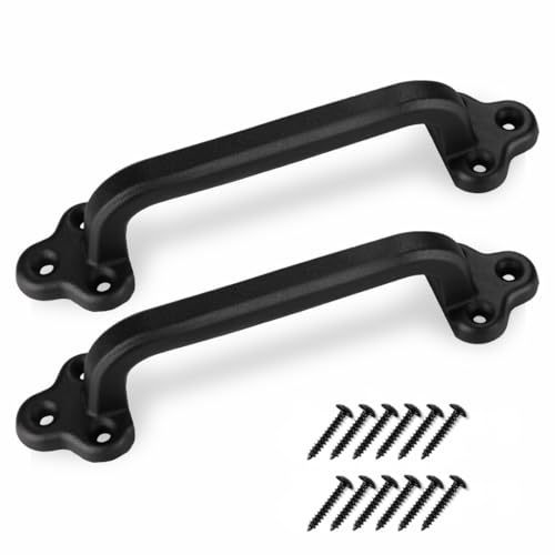 Image of 2-Pack 9 Inch Clover Straight Barn Door Handle - Black Cast Iron Pull for Sliding Doors, Gates, Sheds, Fences, Closets - Indoor Outdoor Farmhouse Hardware