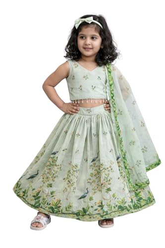 Image of Delima Fashion Girls Printed Lehenga Choli Set with Dupatta | Kids Ethnic Wear for Wedding, Festival & Party | Lightweight Traditional Outfit for Girls