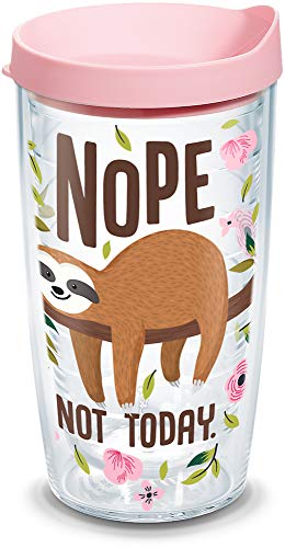 Tervis Sloth Nope Not Today Made in USA Double Walled Insulated Tumbler Travel Cup Keeps Drinks Cold & Hot, 16oz, Classic