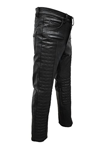 Real Mens Black Alligator Crocodile Print Leather Quilted Design Motorcycle Bikers Jeans Pants Trouser2