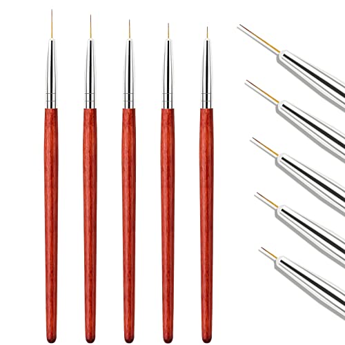 7/9/11/13/15mm Pinceau Nail Art Ongles Professionnel Tres Ultra Fin 5 Pièces - LEA-SHALL Pinceaux Liner pour Ongle Gel, UV Construction,Peinture Acrylique, Brosses Stylos French Manucure Set Cover