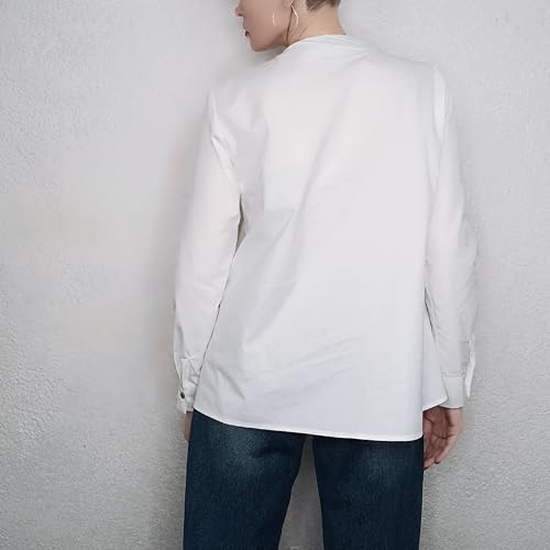 Buttoned Asymmetric Split-Front Blouses Long Sleeves Simple White Shirts Tops3