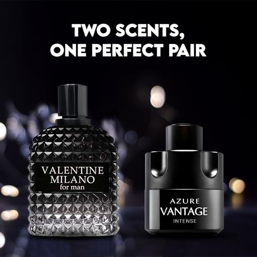 Image of AFLUXE Valentine Milano /Vantage Intense 2PCS Eau De Toilette for Men-Fresh, Romantic Scent Perfume for Men 3.4 Fl Oz Each Mens Cologne For All Skin Daily Used