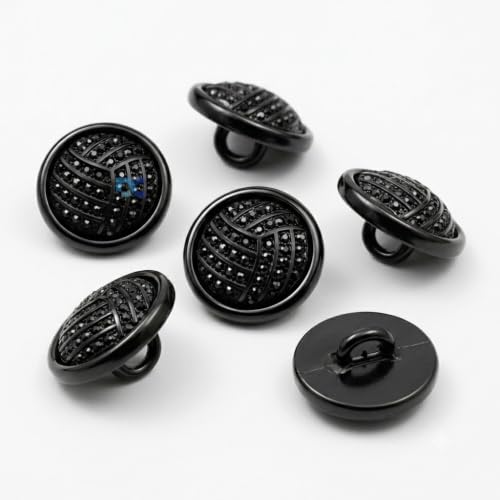 Image of Pack of 12 Black Color Buttons Diameter 18 mm,(28L) for Sherwanis, Waist Coat for Men and Art and Craft Round Buttons