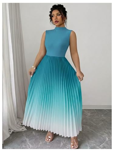 Image of SOLY HUX Women's Plus Size Maxi Dress Ombre Sleeveless Pleated A Line Flowy Long Formal Cocktail Dresses