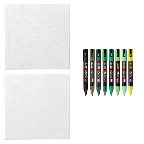 Image of POSCA Canvas Paint by Number Kit, Swamp & Slither - 8 Acrylic Markers with 2 Pre-Drawn Canvases - Gift Set for Artists, Adults and Kids