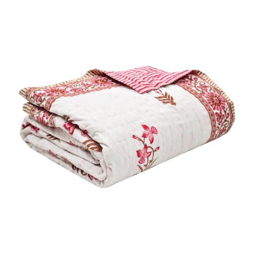 Image of BLOCKS OF INDIA Hand Block Printed Cotton King Size Quilt /Rajai | Pink Peach FLR