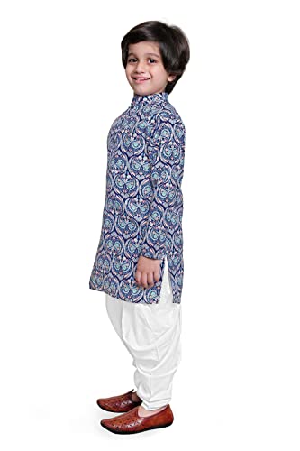 Image of Jwalin Boys Navy A line Regular Fit Kurta With Dhoti Set (JWBSET00008 Navy 36)