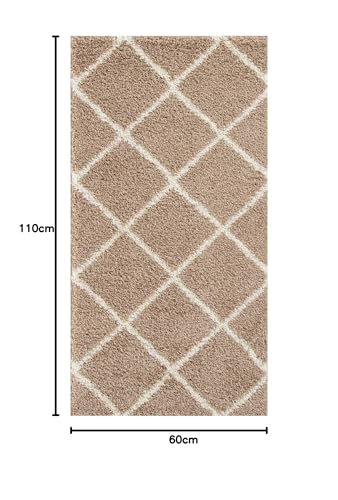 THE RUGS Shaggy Rug, Modern Moroccan Design Rugs for Living Room Bedroom, Hallway, 3 cm Thick Area Rugs, (Diamond Beige/Ivory - Image 2