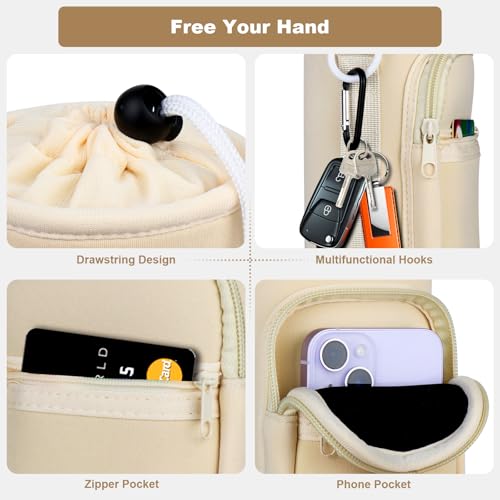 Image of Water Bottle Holder with Strap, Water Bottle Carrier Bag with Phone Pocket, Shoulder Hand Strap Insulated Neoprene 32 oz Water Bottle Sleeve for Walking Hiking Camping Gym(white)