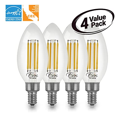 Euri Lighting Vb10-3050Cec-4, 4-Pack Dimmable Led B10 Filament, 5.5W (50W Equiv) 500Lm, 90+ Cri, Cool White (5000K) E12, 120V, Wet Rated, Ul, E-Star, Cec, Ja8, Ca Compliant 3Yr 15K Hr Wty #TOP2