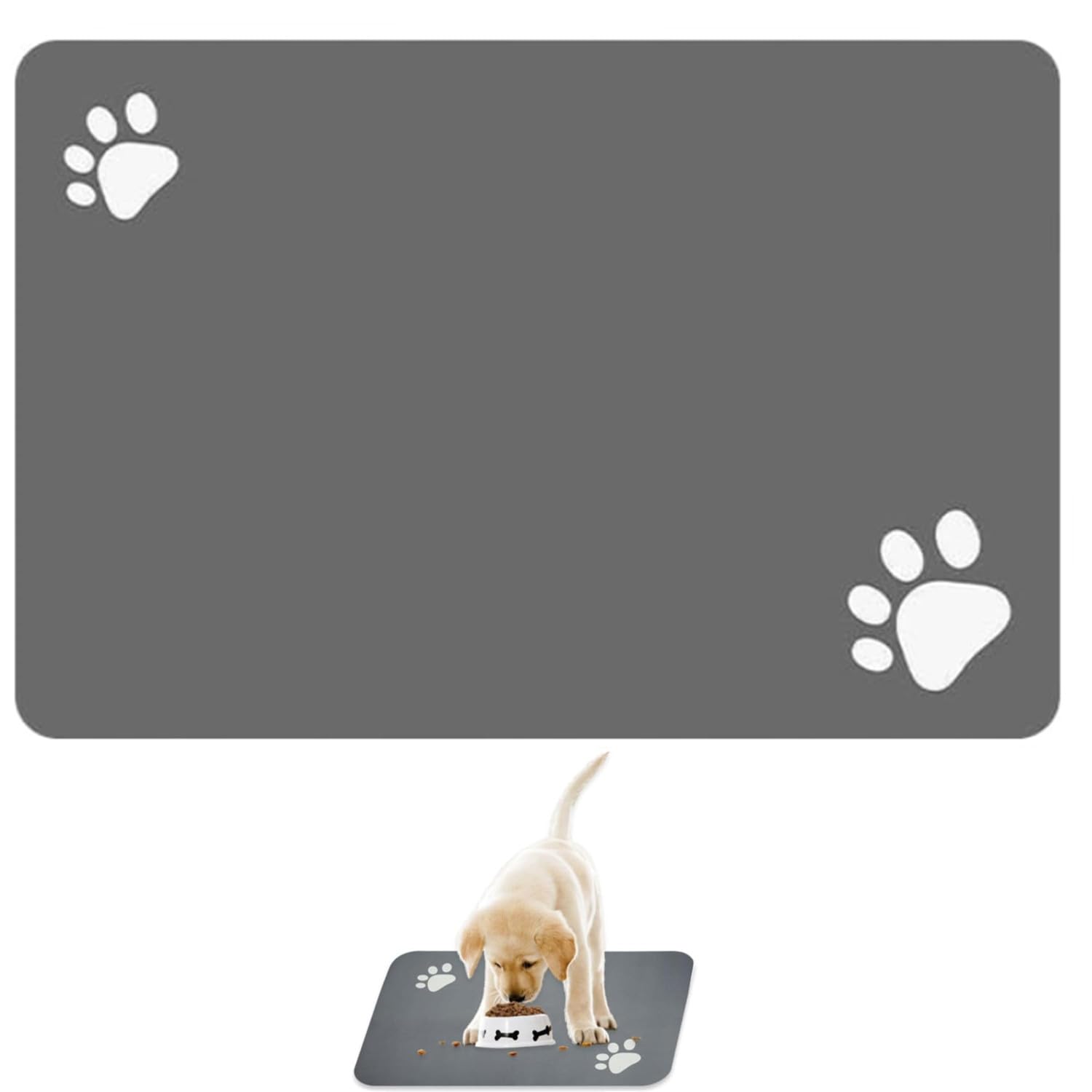 ZHAOYCSH Pet Feeding Mat, Absorbent Dog Placemat for Food Water Bowl, 40x60cm Large Non-Slip Waterproof Bowl Mat for Dogs and Cats, Quick-Dry Washable Rubber Backing Pet Diner Floor Mat, Dark Grey