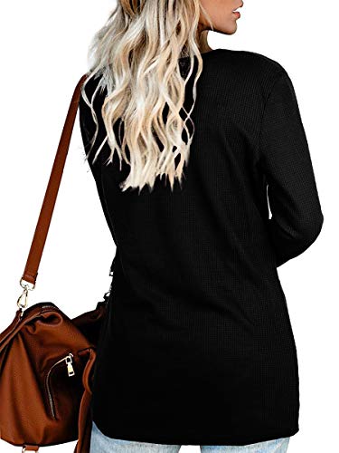 Womens Plus Size Oversized Clothes Soft Cozy Waffle Knit T Shirt Black XL