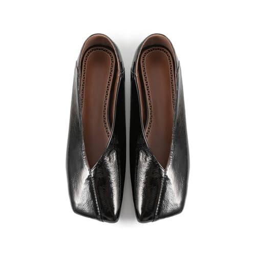 Fandimeier Women's Leather Soft Flat Ballet Shoes for Lady Silver Elegant Squared Toe Single Shoe2