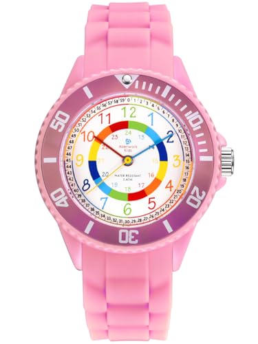 Alienwork Kids Lernuhr Kinderuhr Mädchen Uhrzeit Lernen Pink Silikon-Armband Mehrfarbig Kinder-Uhr Wasserdicht 5 ATM Zeit Lernen Alienwork Kids Lernuhr Kinderuhr Mädchen Uhrzeit Lernen Pink Silikon-Armband Mehrfarbig Kinder-Uhr Wasserdicht 5 ATM Zeit Lernen