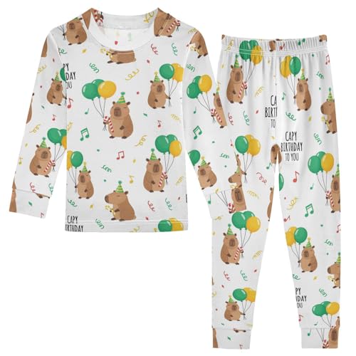 Pajama Sets Long Sleeve Capybara Birthday Party Design Soft Comfy Sleepwear 2 Piece PJS 3-8T