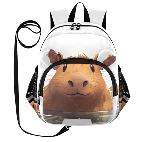 Toddler Backpack Watercolor Cute Capybara Print for Kids Boys Girls with Leash and Whistle for Nursery Preschool Medium