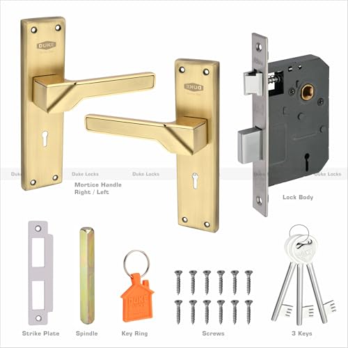 Image of DUKE Mortise Handle Set with Lock |Brass Bolt Body | Premium Handles | MH-1011 BA KY | Antique Brass |Weather-Proof |25-40mm Thickness| Easy Installation