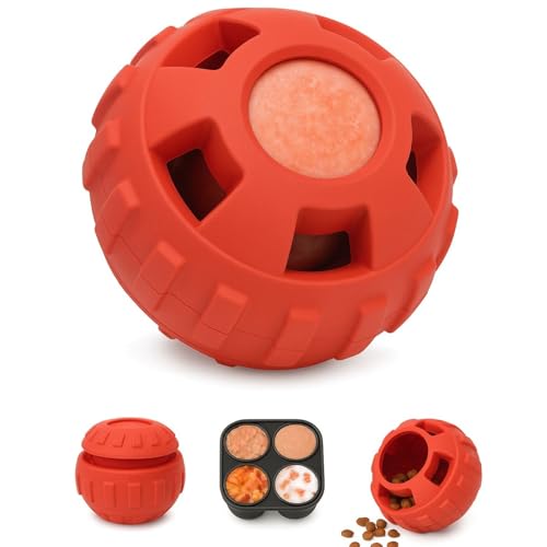 Image of Dog Chew Toys for Aggressive Chewers Large Medium Breeds, Puzzle Toys Interactive Treat Dispensing Slow Feeder Indestructible Durable Safe Rubber Teeth Clean Toys (Red Medium)