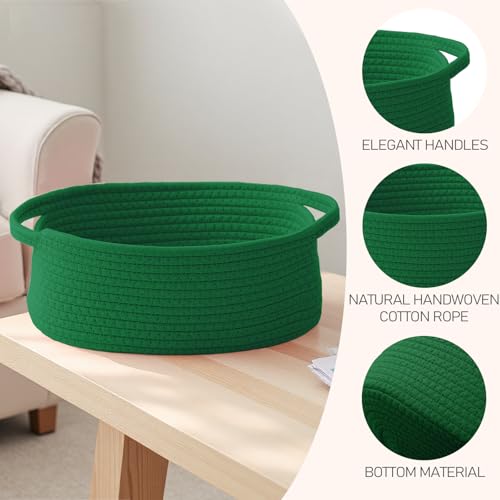 Image of JMvicyroam Small Woven Basket, Empty Gift Basket, Green /3 Pack | Small Gift Basket, Cotton Rope, 12 x 8 x 20 in, Handles, Includes Ribbon and Bag, Birthday Gift Basket