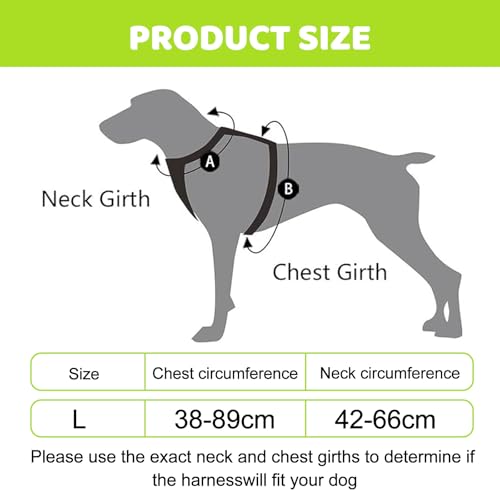 HTTDSLF Hundegeschirr Grosse Hunde, Anti Zug Hundegeschirr, Geschirr Hund Groß mit Reflexstreifen und Kontrolle, Verstellbar und Einstellbar, Brustgeschirr Hund für mittelgroße Hunde, Grün, L