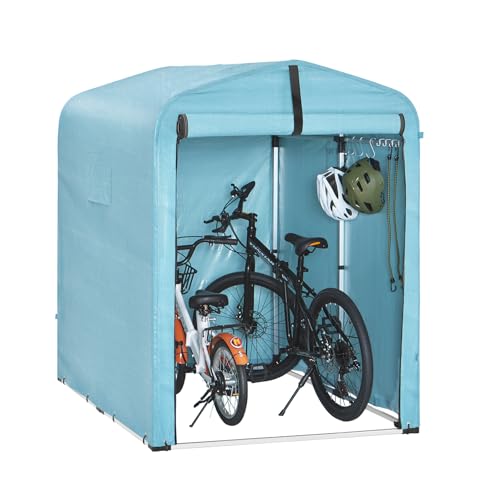 SoBuy Fahrradgarage wetterfest Geräteschuppen Fahrradgarage für 1-2 Fahrräder Carport Zelt mit UV-Schutz Fahrradschuppen für Regenschutz Terrasse Motorrad Garage Gartenhaus Blau 120x163x176cm KLS11-BL