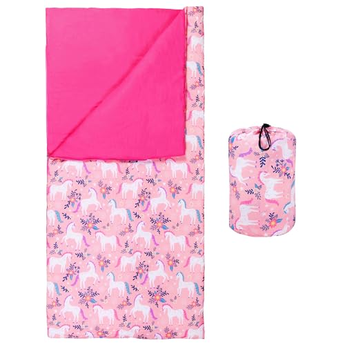 Wildkin Kids Sleeping Bag – Roll-Up Design with Storage Bag for School, Travel & Camping - Magical Unicorns