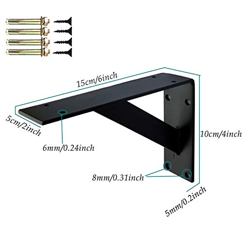 2 stuks zware industriële metalen ijzeren vierkante buis wandgemonteerde plankbeugels met schroeven decoratieve rekken steunen voor keuken woonkamer kantoor drijvend ontwerp zwart 4 stuks 150 mm (5.9i