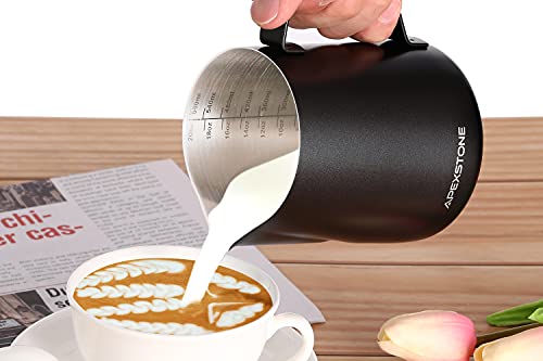 Apexstone 20 Oz Black Espresso Steaming Pitcher, Espresso Milk Frothing Pitcher 20 Oz Black, Coffee Milk Frothing Cup, Coffee Steaming Pitcher 20 Oz/600 Ml #TOP4