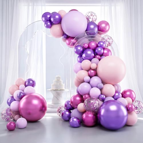 Image of RUBFAC Pink Purple Balloon Garland Arch Kit 129pcs Different Sizes Pack of 18 12 10 5 Inch, Latex Metallic Confetti Lavender Purple Pastel Pink Balloon Garland Arch Kit for Birthday Wedding
