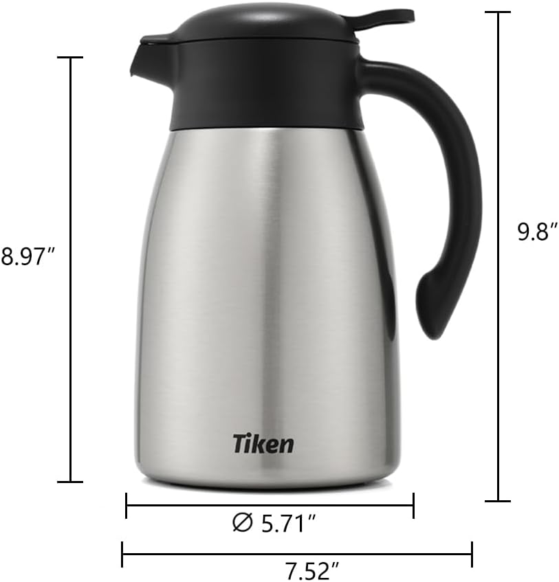 Tiken 68 Oz OpenClean Thermal Coffee Carafe, Stainless Steel Insulated Vacuum Coffee Carafes For Keeping Hot, 2 Liter Beverage Dispenser (Silver) - Image 2