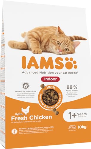 IAMS Indoor Katzenfutter trocken mit Huhn - Trockenfutter für Hauskatzen ab 1 Jahr, 10 kg