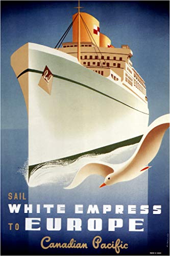 Canadian Pacific Sail White Empress to Europe Canada Cruise Ship Vintage Travel Ad Atlantic Ocean Advertisement Cool Wall Art Print Poster 12x18
