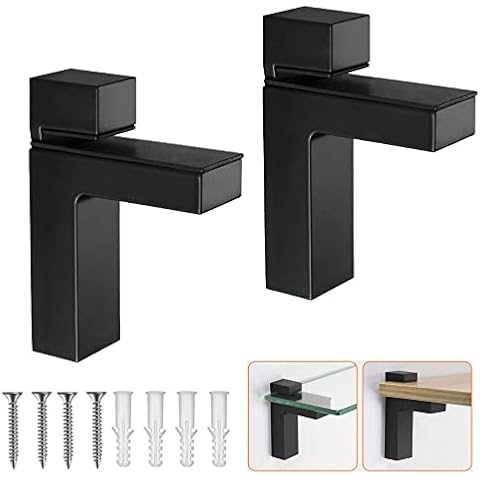 LUANT Metal Adjustable Floating Shelf Hardware, Wood/Glass Shelf Bracket Wall MountIing, Black, 2Pack Cover