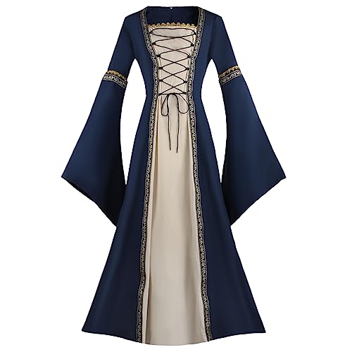 Renaissance Kostüm Frauen Mittelalterliches Kleid Mit Trompetenärmel Gotisch Maxikleid Karneval Halloween Party Boho Kleidung Damen Poncho Damen...