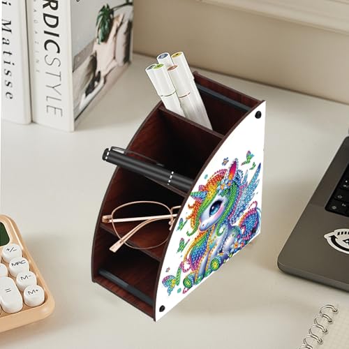 Image of Diamond Art Painting Wooden Organizer Box - Animal DIY Multi-Grid Storage for Makeup Brushes, Remotes & Office Supplies - Double-Sided Drill Tabletop Decor for Adults