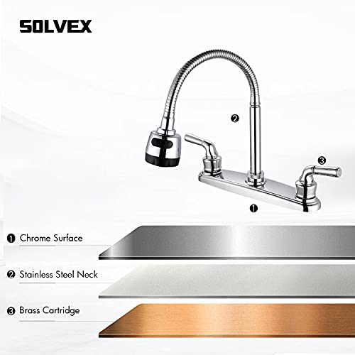 Solvex 2 Handle Kitchen Sink Faucet, High Arc 360 Swivel Stainless Steel Pipe 3 Hole Kitchen Faucet, Commercial Modern Chrome Kitchen Sink Faucet With Flexible Spout, Us-Sp-80067 #TOP6