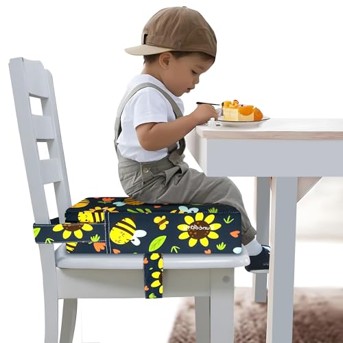 Image of Toddler Booster Seat for Dining Table, Portable Booster Seat for Kitchen Chair, 4 Inch High-Density Foam Cushion with Adjustable Safety Straps and Non-Slip Bottom, Perfect for Kids Travel and Daily