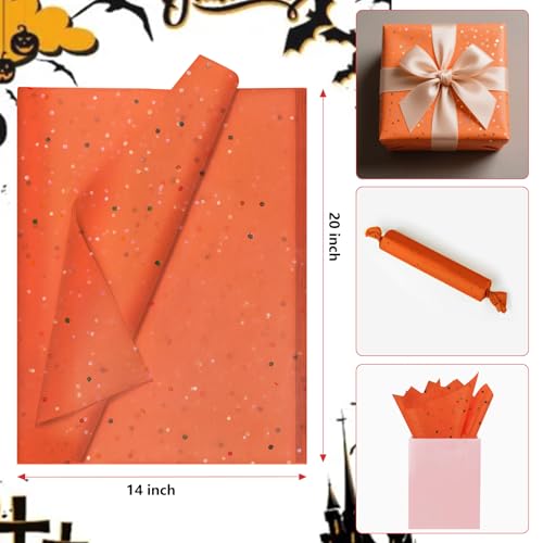 Image of Orange Glitter Tissue Paper for Gift Bags 36 Sheets 14x20 Inch - Recyclable Wrapping Paper for Halloween, Fall, Thanksgiving Party & Festival Decorations DIY Craft Supplies