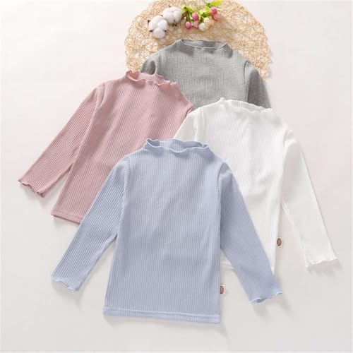 Kids Toddler Baby Girls Lettuce Trim Mock Turtleneck Long Sleeve Slim Fit Ribbed Knit Tee Shirt Tops Solid Color3