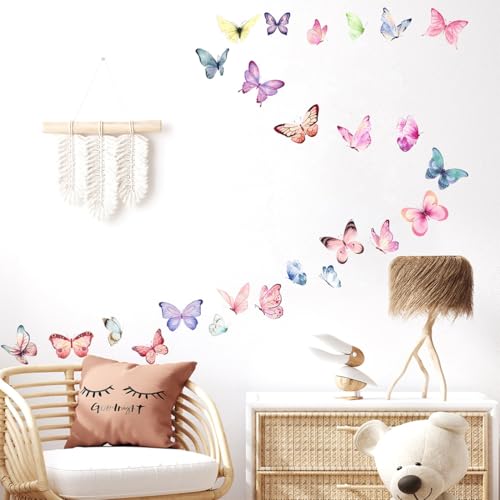 24 Pcs Stickers Muraux Enfant, Stickers Chambre Fille, Autocollants Mural Fille Papillon, Décoller et Bâton, Décoration Murale Chambre Bébé, pour Chambre...