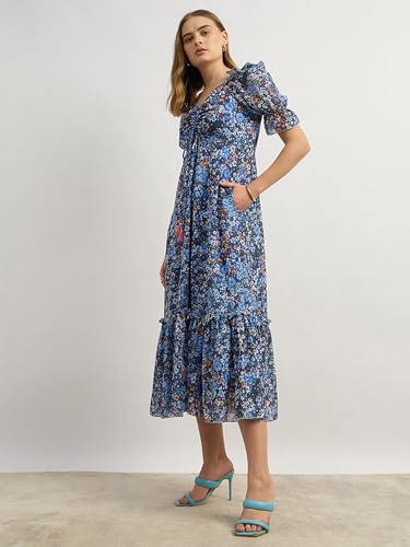 Image of Miss Chase Women's Round Neck Cap Sleeves Lace Knee -Long Skater Dress