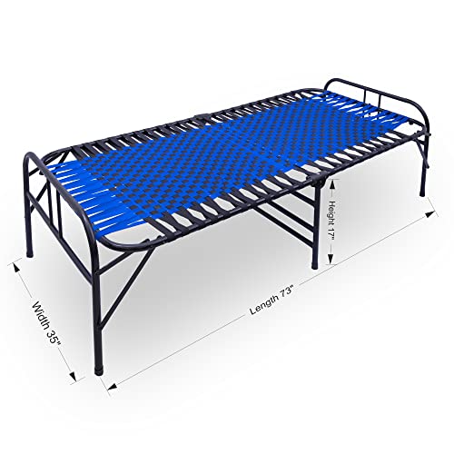 Image of Casa Copenhagen, Portable Single Folding Bed Heavy Duty Metal Cot Khat for Sleeping Bed Space Saving Design Sturdy Synthetic Niwar feet - Aqua Blue & Charcoal Black