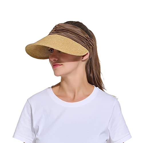 Facecozy Straw Sun Visor Hats For Women Foldable Sun Hats Women Summer Roll Up Ponytail Beach Hats Women Uv Protection #TOP5