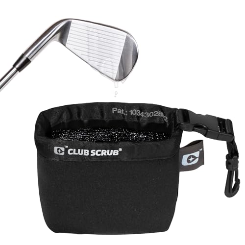 Club Scrub Golf Club and Golf Ball Cleaning Bag, Waterproof Clean Face Technology Liner, Perfectly Dry Neoprene Exterior, Detachable Clip, Machine Washable, Cleans Club Grooves, Black