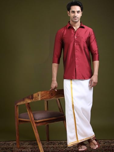 Image of Tattva Men Silk Blend Ethnic Shirt | Traditional South Indian Wear for Wedding, Festivals & Casual Wear