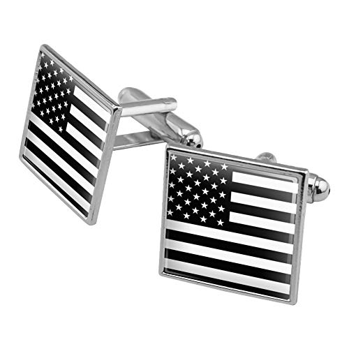 Graphics and More Subdued American USA Flag Black White Military Tactical Square Cufflink Set Silver Color
