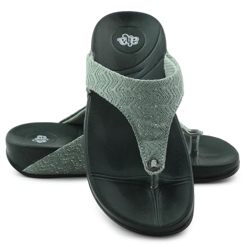 Image of Liberty A-HA Peach & Green Flip-Flops for Women - PU Slip-On